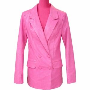 Pink Faux Leather Y2K Jacket | Barbiecore Princess Style | Size S